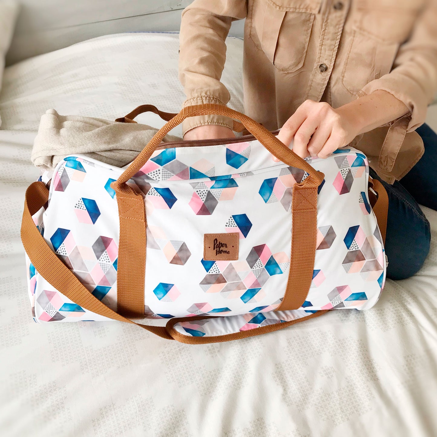 Bolso de viaje sustentable hexágonos