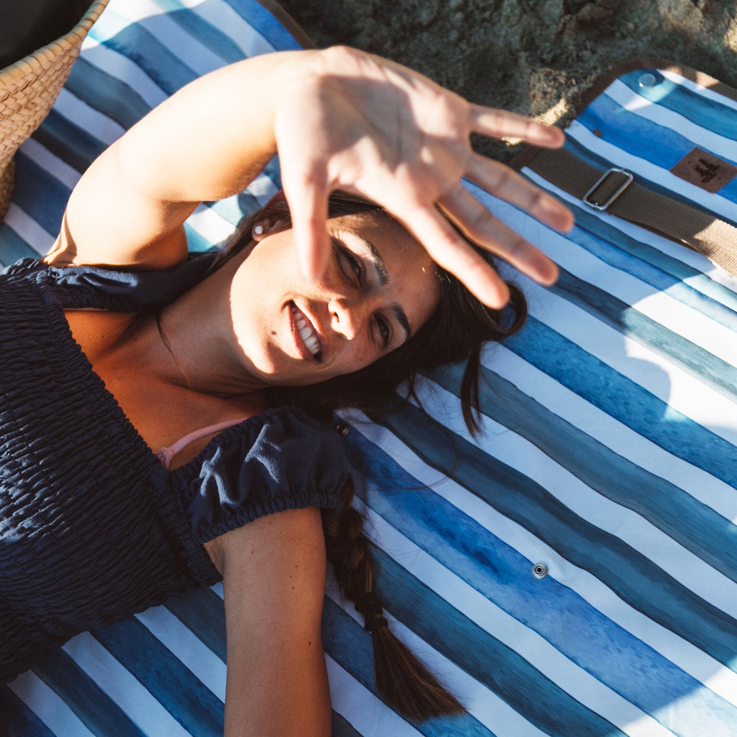 Manta de picnic antimanchas XL líneas azules
