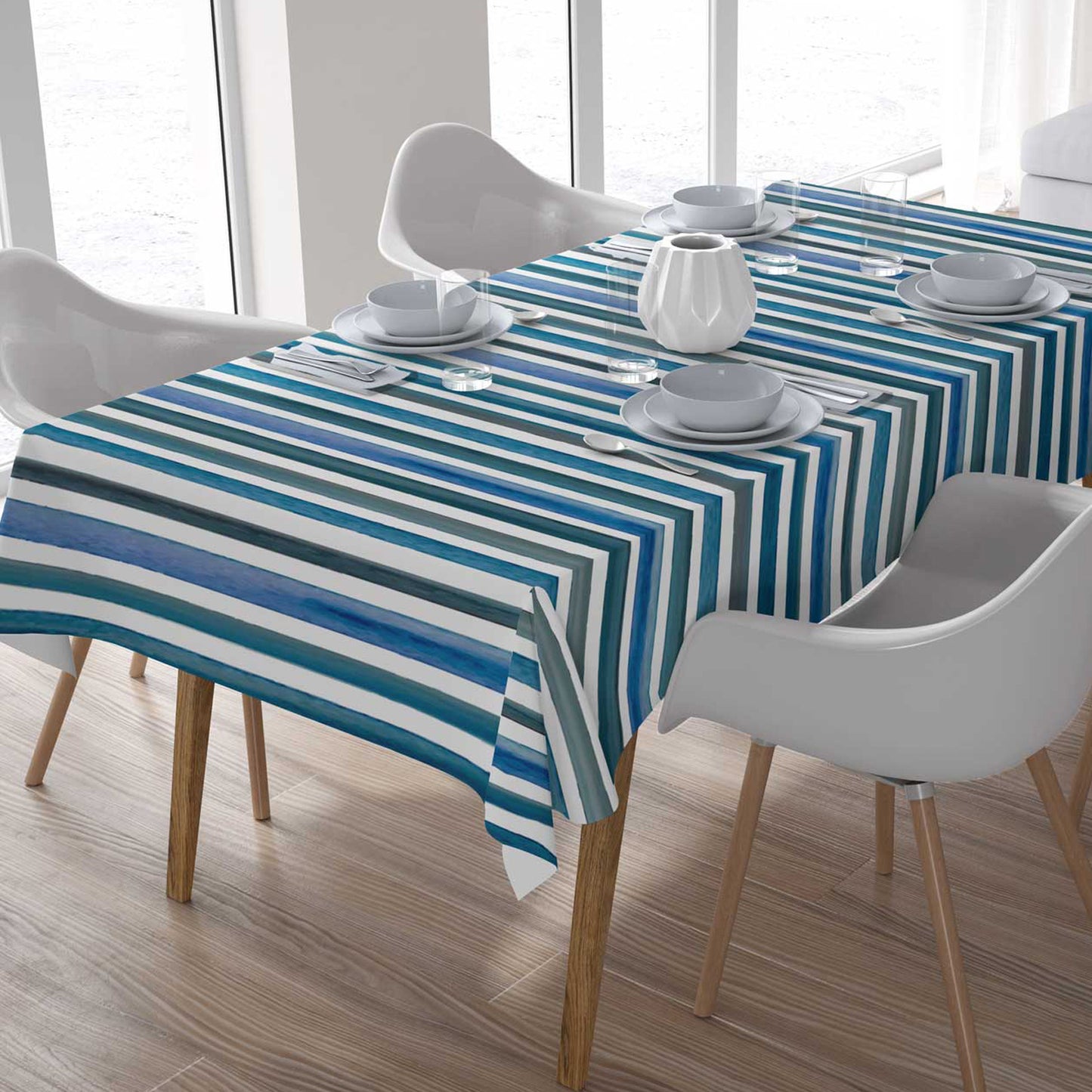 Mantel anti manchas rectangular 145 x 250 cm líneas azules