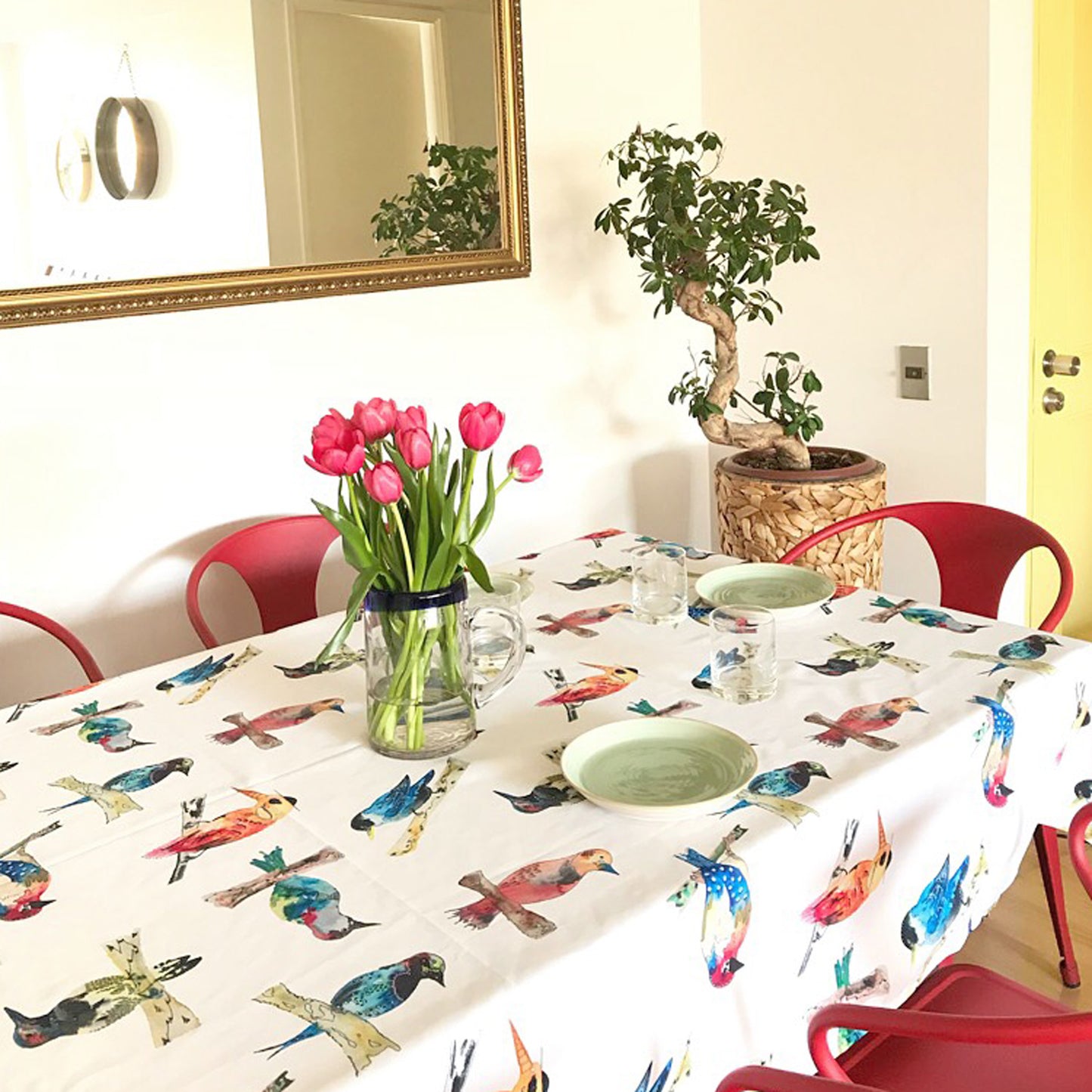 Mantel anti manchas rectangular 145 x 250 cm pájaros