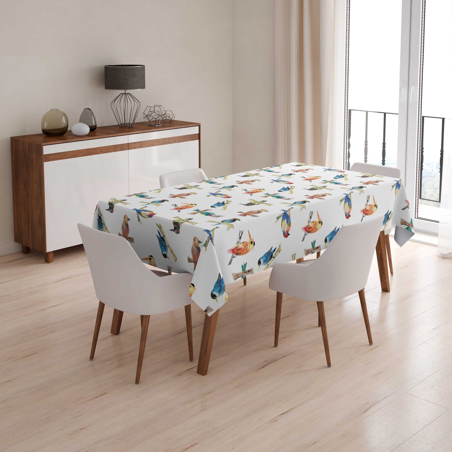 Mantel anti manchas rectangular 145 x 250 cm pájaros