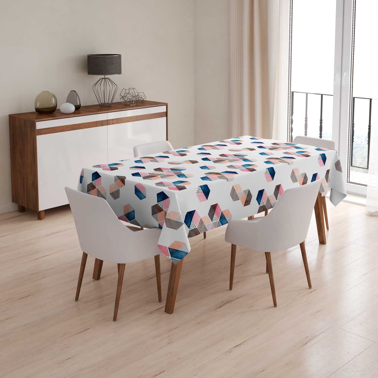 Mantel anti manchas rectangular 145 x 250 cm hexágonos