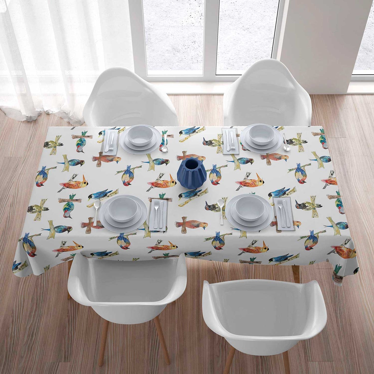 Mantel anti manchas rectangular 145 x 250 cm pájaros