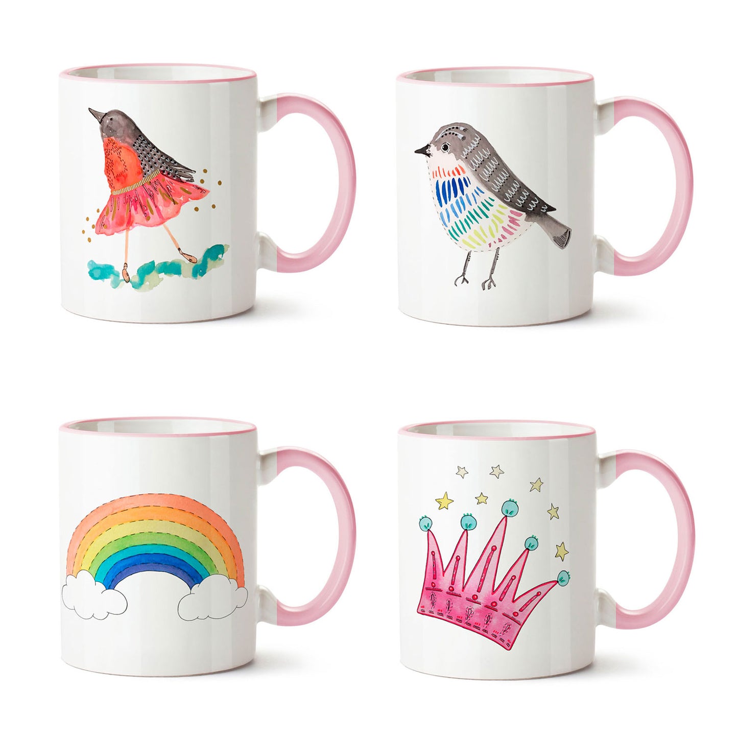 Set x 4 tazones mugs cerámica rosados infantiles