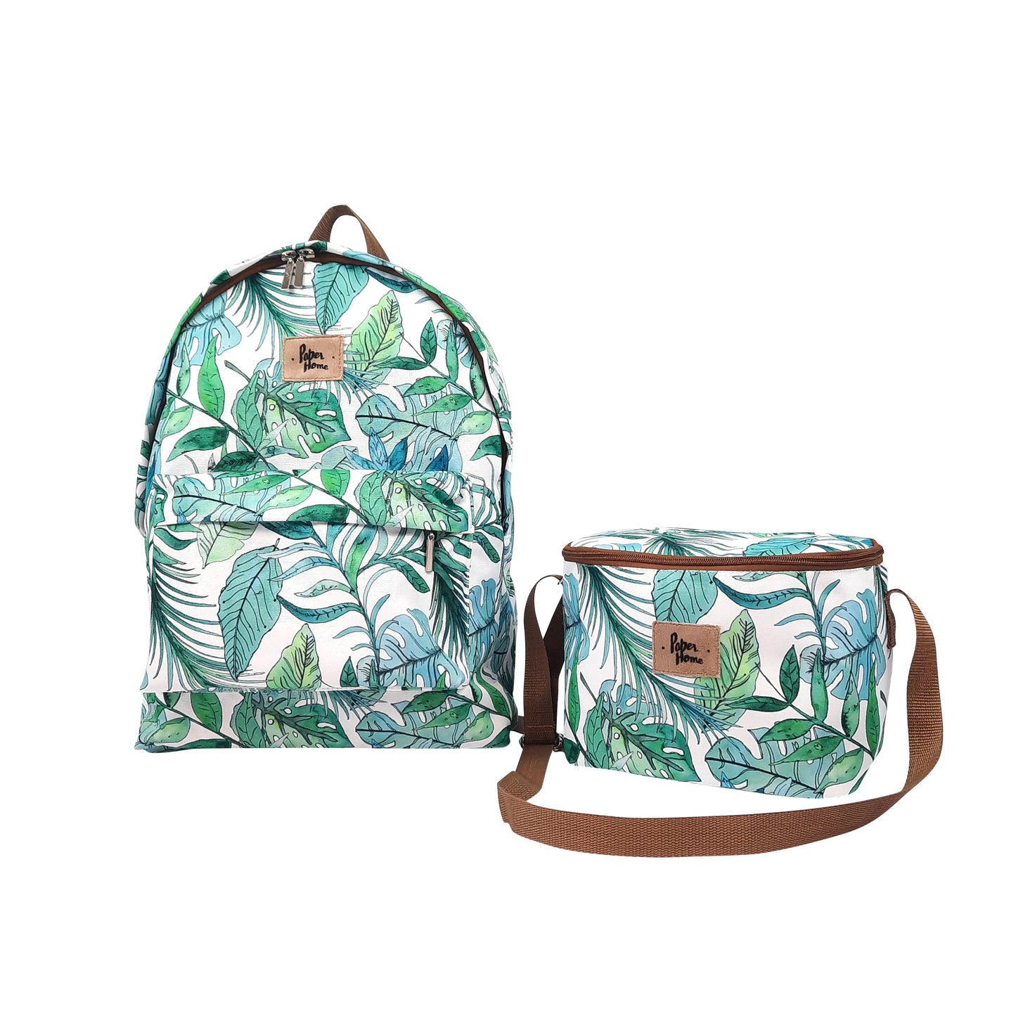 Set sustentable mochila + lonchera botánica verde