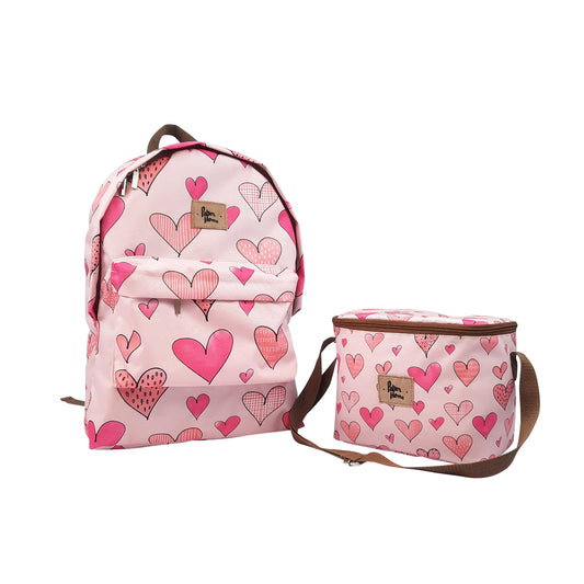 Set sustentable mochila + lonchera corazones