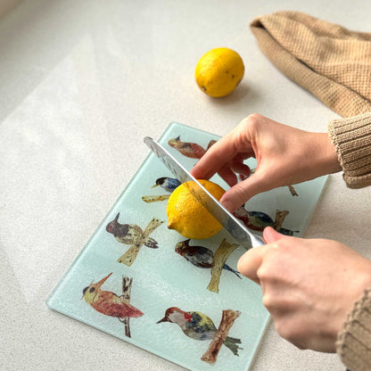 Tabla para cortar o picar de vidrio 28,5 x 20 cm pájaros