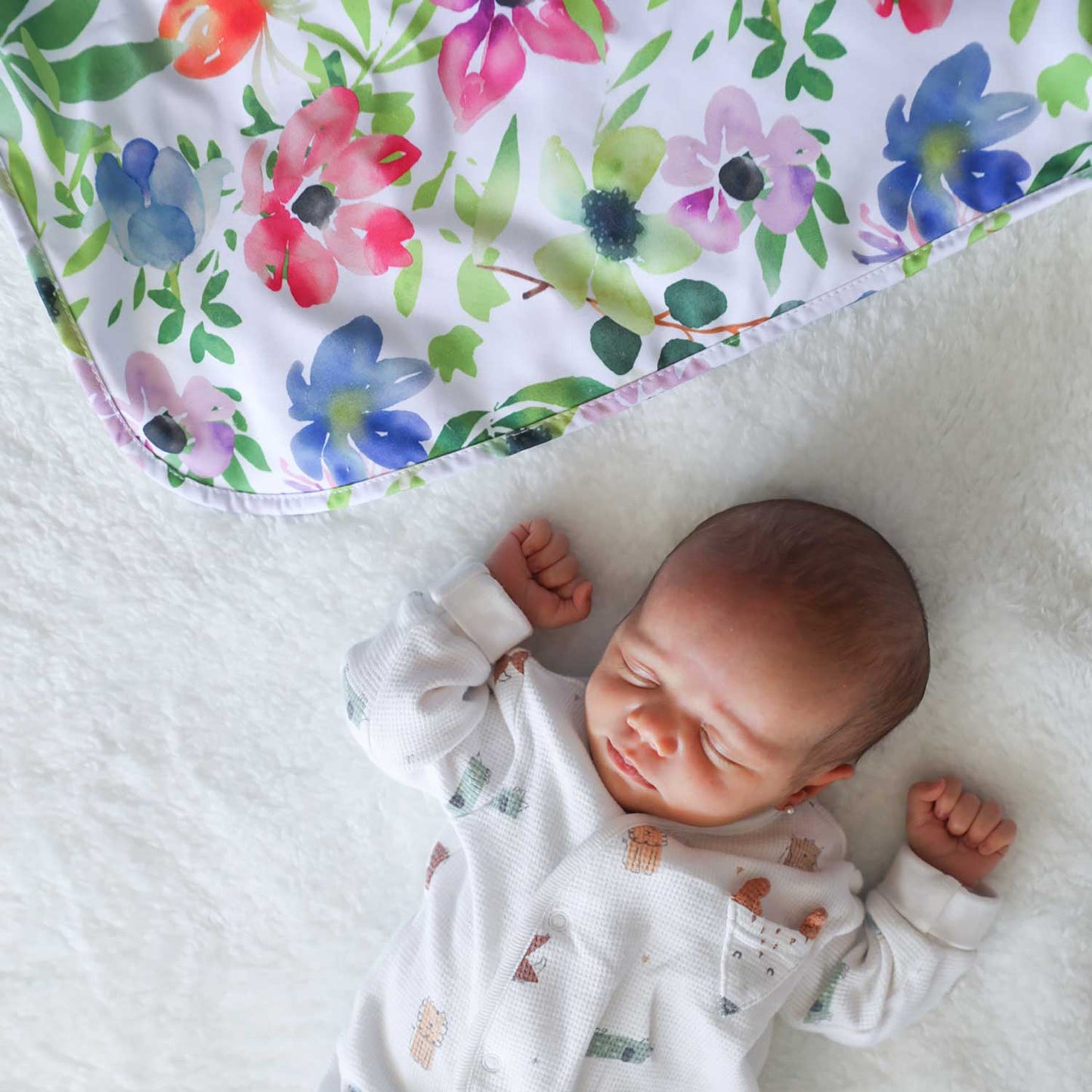 Manta bebé infantil con polar 120 x 90 cm flores